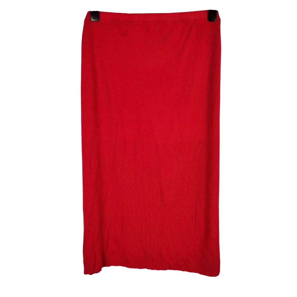 Dialogue Womens 3X Knit Midi Skirt Red Viscose Blend Minimalist Chic SZ 3X